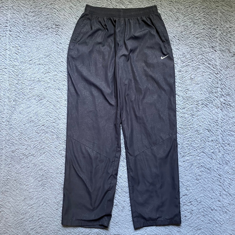 Nike Y2K Track Pants Grey Mens XL Geometric Grid Pattern Mesh Lined Zip Pockets